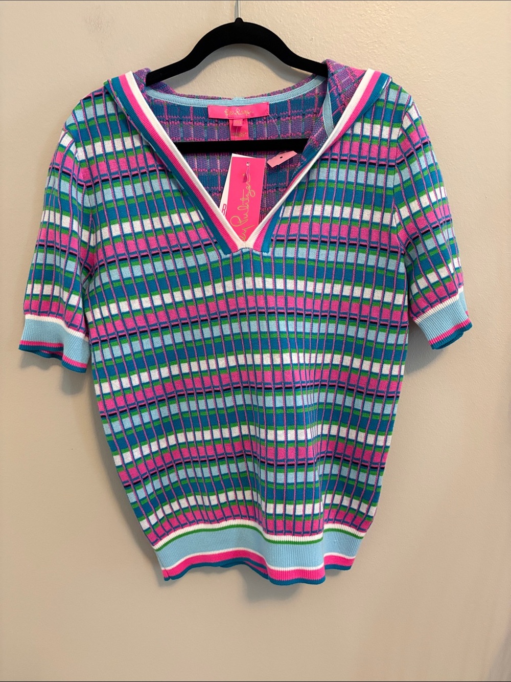 Lilly Pulitzer Multicolor Striped V-Neck Knit Top with Hoodie